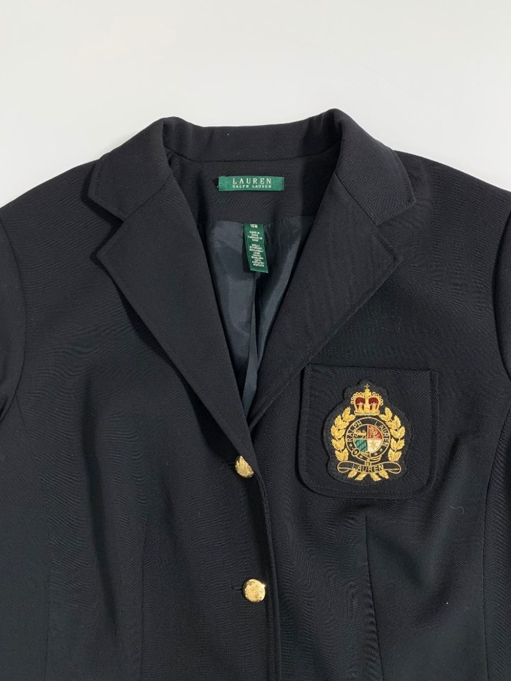 RALPH LAUREN Classic Black Crest 100% Wool Blazer Women's US Size 14W VINTAGE - Picture 6 of 13